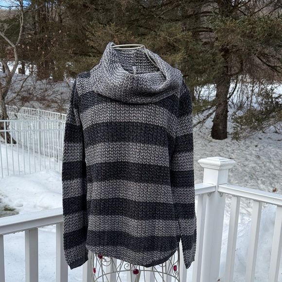 eight eight eight Sweaters - Eight Eight Eight Charcoal and Light Gray Striped Turtleneck Sweater